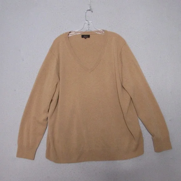 Quince Sweater 3X Camel Color Mongolian Cashmere V-Neck Quiet Luxury Soft - Picture 1 of 9